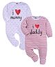 DEAR TO DAD Cotton Knit Pack Of 2 Full Sleeves I Love Mummy & I Love Daddy Text Printed Sleepsuits - White & Red