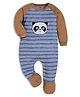 DEAR TO DAD Cotton Full Sleeves Striped & Panda Printed Footed Romper - Grey & Blue