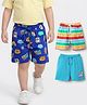 Babyhug Cotton Single Jersey Knit Shorts With Stripes & Rainbow Print Pack Of 3 - Light Blue Navy Blue & Yellow