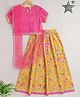 The Magic Wand Cotton Half Sleeves Floral Printed & Lace Embellished Lehenga Choli With Dupatta Set - Yellow & Pink