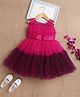 The Magic Wand Sleeveless Bow Applique Detailed Colour Blocked Pleated Dress - Fuchsia Pink & Wine
