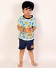 The Mom Store Cotton Half Sleeves Lion Printed Tee & Shorts Set - Blue