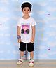 The Mom Store Cotton Half Sleeves Holidays In Mountains Text Printed Tee & Shorts Set - Off White & Black