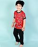 The Mom Store Cotton Half Sleeves Abstract Printed Tee & Pant Set - Red