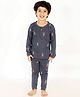 The Mom Store Cotton Full Sleeves Rocket Printed Tee & Coordinating Joggers Set - Grey