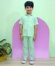 The Mom Store Cotton Half Sleeves Solid Shirt With Coordinating Trousers Set - Pastel Green