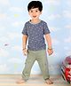 The Mom Store Cotton Half Sleeves Abstract Printed Tee & Joggers Set - Blue & Olive Green