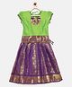 BABY Lakshmi Viscose Short Puffed Sleeves Ethnic Motif Foil Printed Pattu Pavadai Set - Parrot Green