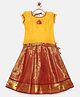 BABY Lakshmi Viscose Short Puffed Sleeves Floral Foil Printed Pattu Pavadai Set - Yellow
