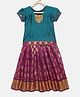 BABY Lakshmi Half Puffed Sleeves Patch Embroidered Paisley Foil Printed Pattu Pavadai Set - Green