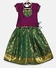 BABY Lakshmi Half Puffed Sleeves Patch Embroidered Floral Foil Printed Pattu Pavadai Set - Violet