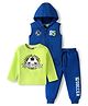 Babyhug Terry Knit Full Sleeves T-Shirt & Lounge Pant Set with Hooded Sweatjacket & Soccer Print - Blue