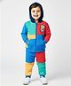Babyhug Terry Knit Full Sleeves Hooded T-Shirt & Lounge Pant Set with Cut & Sew Design - Blue Red & Yellow