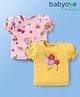 Babyoye 100% Cotton Knit With Eco Jiva Finish Half Puffed Sleeves T-Shirts with Floral Print & Bow Applique Pack of 2 - Yellow & Pink