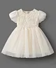 Mark & Mia Half Sleeves Party Frock  with Floral Embroidery - Beige