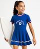 Pine Active Half Sleeves Frock Swimsuit With Logo Print - Blue