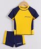 Pine Active Half Raglan Sleeves Two Piece Swimsuit With Logo Print - Yellow & Navy Blue