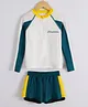 Pine Active Full Raglan Sleeves Two Piece Swimsuit With Logo Print - White & Dark Green