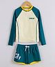 Pine Active Full Raglan Sleeves Two Piece Swimsuit With Logo Print - Teal Blue