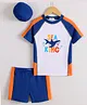 Mark & Mia Half Raglan Sleeves Two Piece Swimsuit With Shark Print & Swimming Cap - Blue