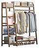 House of Quirk Bamboo Wood Garment Clothing Rack with 5 Tiers Storage Shelf Corner Hanging Rack (110x40x140cm, Tan)