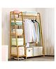 House of Quirk Bamboo Wood Garment Rack Clothing Rack with 5 Tiers Storage Shelf Corner Clothes Hanging Rack (Light Brown, 110CM) DIY Rack