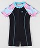 Pine Kids Half Raglan Sleeves Legged Swimsuit With Leaf Print - Black