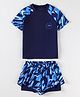 Pine Active Half Sleeves Two Piece Swimsuit With Whale Print - Blue