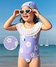 Mark & Mia Sleeveles V Cut Swimsuit & Cap with Floral Print & Frill - Light Blue