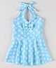 Mark & Mia Sleeveless Frock Swimsuit With Polka Dot Print & Bow Applique - Light Blue