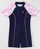 Pine Kids Half Raglan Sleeves Legged Swimsuit With Leaf Print - Navy Blue