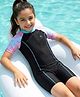 Pine Kids Half Raglan Sleeves Legged Swimsuit With Leaf Print - Black