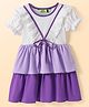 Tiara Cotton Jersey Half Puffed Sleeves Frill Detailed Colour Blocked Layered Dress - Lilac
