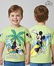 Babyhug Disney Single Jersey Knit Half Drop Shoulder Sleeves T-Shirt with Mickey Mouse Graphics & Patch - Light Green