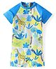 Babyhug Half Raglan Sleeves Water Repellent Legged Swimsuit with Jungle Theme Print - Blue