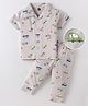 Evimo Single Jersey Knit Half Sleeves Co-ords Night Suit with Vehicle Print - Light Grey