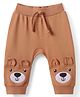 Babyhug Interlock Knit Full Length Diaper Leggings with Bear Applique - Brown