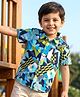 Babyhug Cotton Woven Half Sleeves Shirt with Smiley Print - Blue & Navy Blue