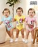 Babyhug Disney Interlock Knit Half Sleeves Onesies with Minnie Mouse Graphics & Frill Detailing Pack of 3 - Yellow Light Blue & Pink