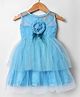 The KidShop Sleeveless Floral Applique Beads Embellished Dress - Aqua Blue