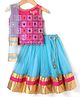 The KidShop Sleeveless Floral Embroidered Mirror Work Embellished Lehenga Choli With Dupatta - Pink & Aqua Blue