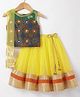 The KidShop Sleeveless Mirror Work Detailed & Embroidered Lehenga Choli With Dupatta - Bottle Green & Yellow