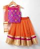 The KidShop Sleeveless Mirror Work Detailed & Embroidered Lehenga Choli With Dupatta - Pink & Orange
