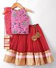 The KidShop Sleeveless Mirror Work Detailed & Floral Embroidered Lehenga Choli With Dupatta - Pink & Red