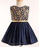 The KidShop Sleeveless Floral Embroidered Flared Dress - Navy Blue