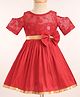 The KidShop Half Sleeves Bow Applique Floral Embroidered & Sequin Embellished Dress - Red