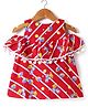 The KidShop Blended Cold Shoulder Strawberries Printed Pom Pom Embellished Dress - Red