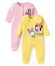 Babyhug Disney Interlock Knit Full Sleeves Footed Sleepsuits With Minnie Mouse Graphics Pack Of 2 - Pink & Yellow