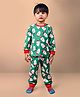 DEAR TO DAD Cotton Woven Full Sleeves Santa Claus Printed Coordinating Tee & Pajama Set - Green