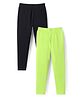 Pine Kids Cotton Lycra Knit Full Length Solid Leggings Pack of 2 - Black & Limegreen